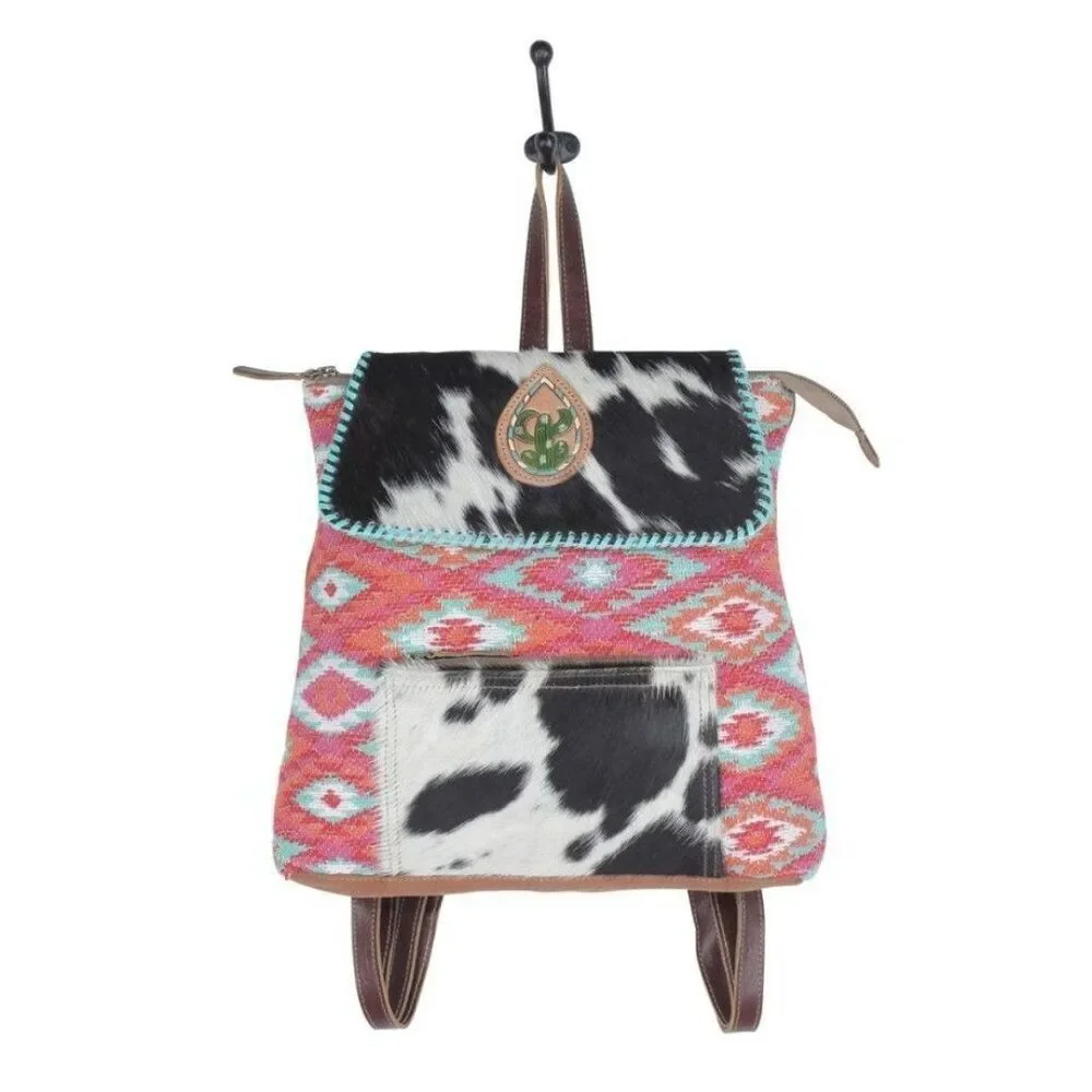 Myra Bag Handmade Serein Backpack Upcycled Canvas & Cowhide Leather